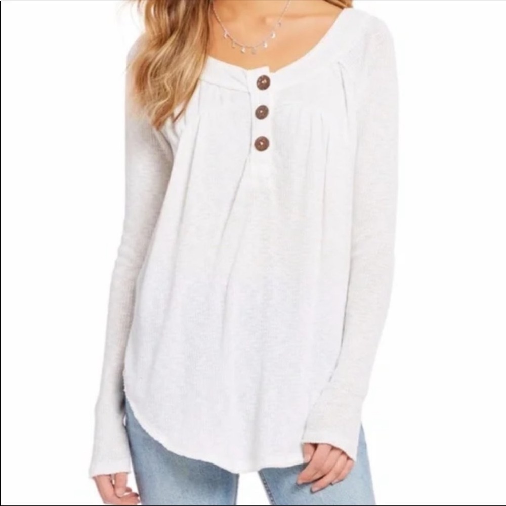 NWT free people long sleeve ivory top with three brown buttons size small